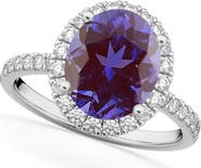 ALLUREZ Oval Cut Halo Lab Alexandrite & Diamond Engagement Ring 14K