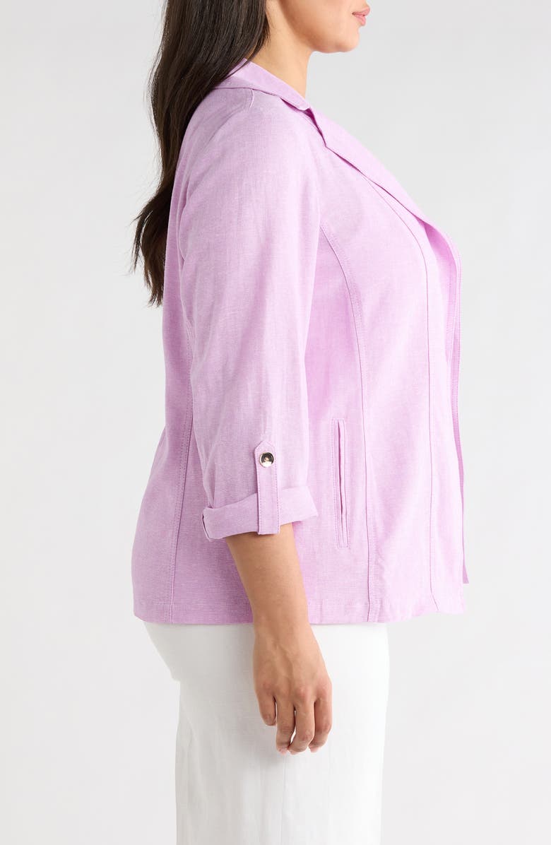 KASPER Roll-Tab Linen Blend Jacket, Alternate, color, Cosmo Pink/ Lily White