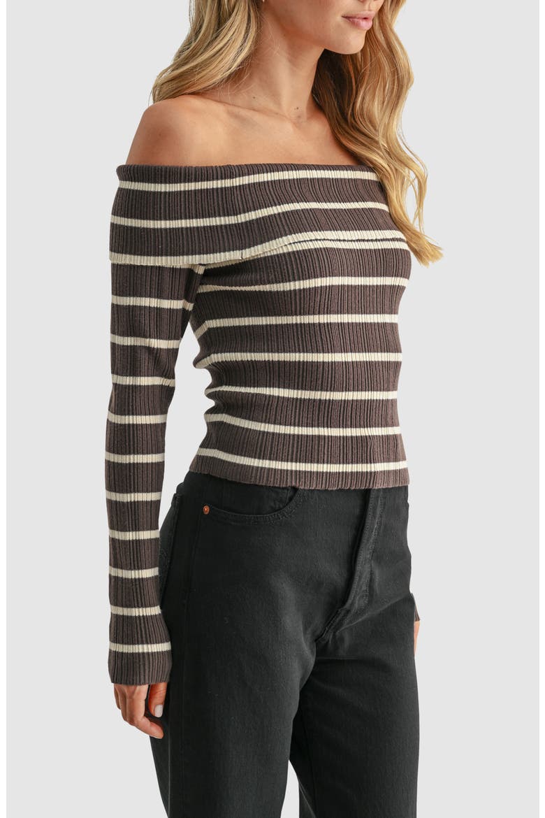 Off the Shoulder Rib Top, Alternate, color, BROWN CREAM
