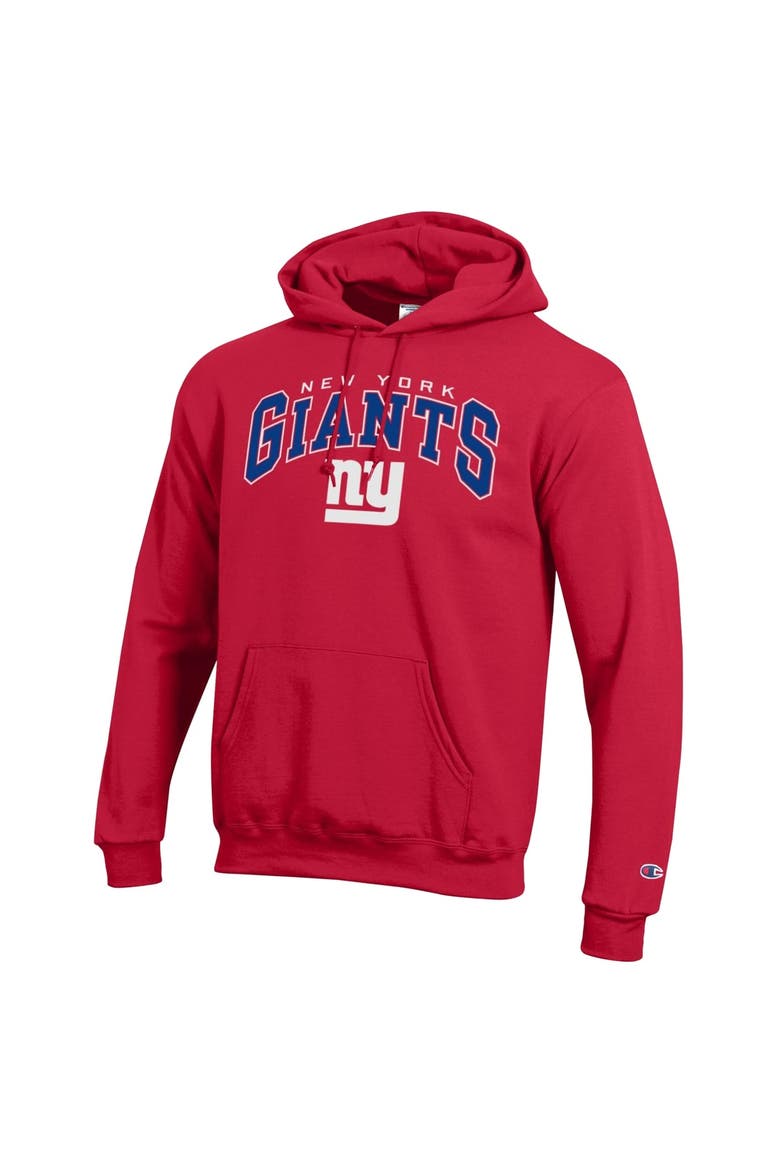 Men's Champion Red New York Giants Powerblend Arch over Logo Hoodie, Alternate, color, Red