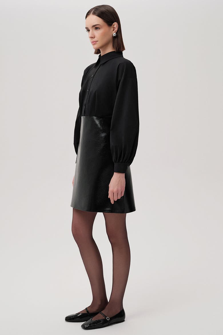 Fiori Mini Shirt Dress, Alternate, color, BLACK