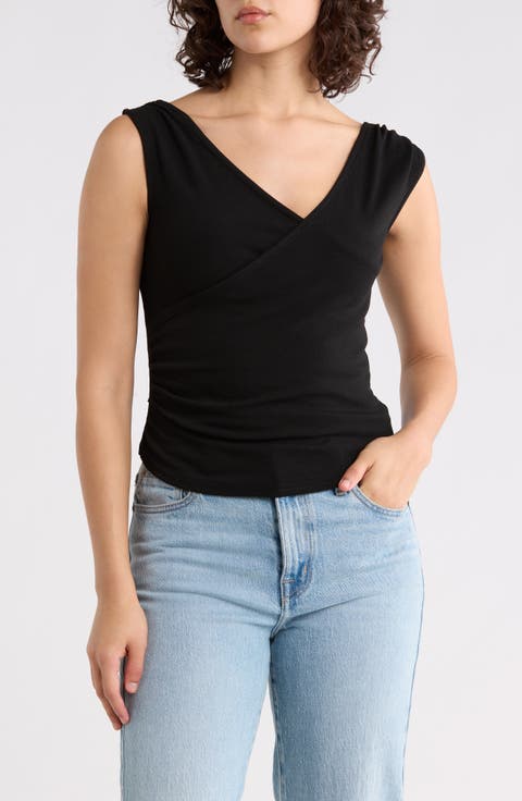 Sleeveless Faux Wrap Top