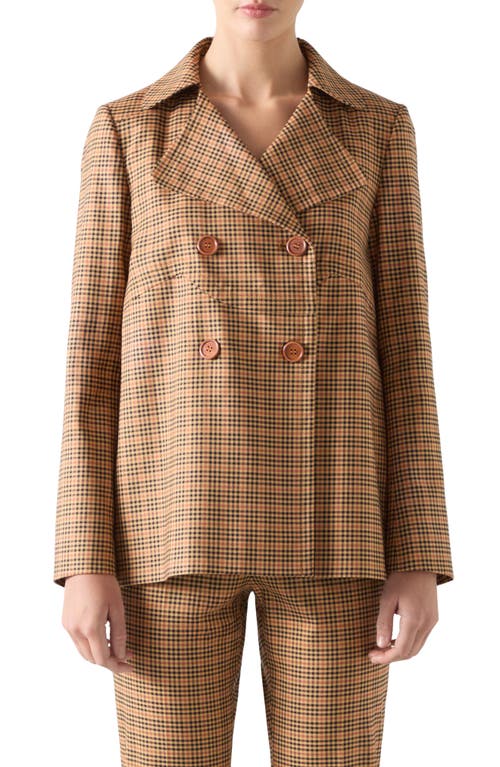Lk Bennett Amber Check Double Breasted Jacket In Brown