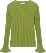 LK Bennett Yara Ruffle Cuff Rib Crewneck Sweater