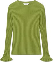 LK Bennett Yara Ruffle Cuff Rib Crewneck Sweater