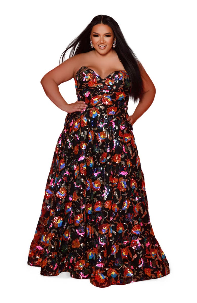 Johnathan Kayne for Sydney's Closet Strapless Sweetheart Neckline Plus Size A-Line Evening Gown, Alternate, color, Onyx