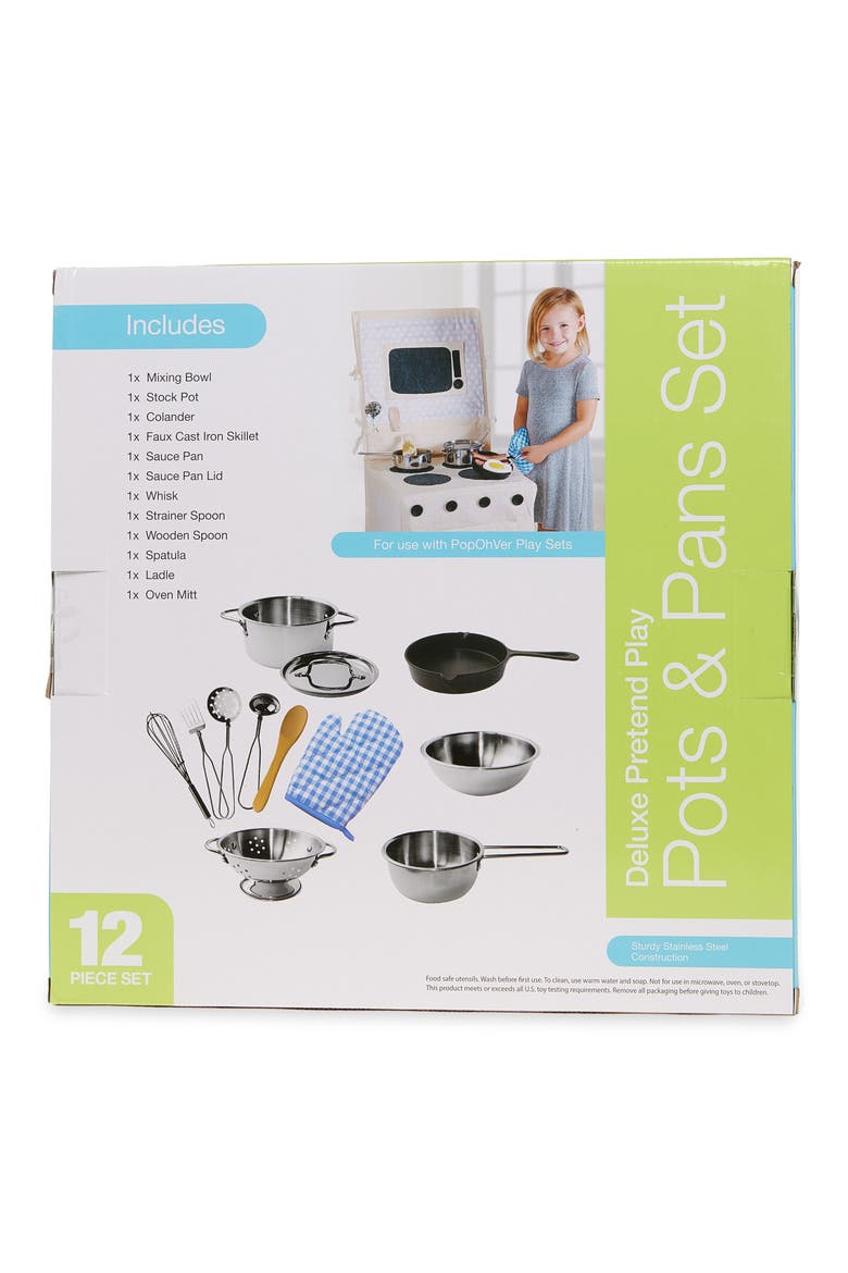Deluxe Pretend 12-Piece Pots & Pans Play Set, Alternate, color, METALLIC SILVER