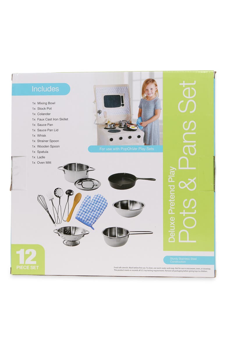 PopOhVer Deluxe Pretend 12-Piece Pots & Pans Play Set, Alternate, color, Metallic Silver