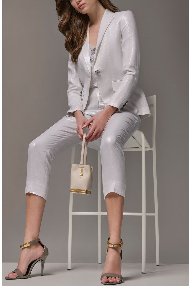 One-Button Linen Blazer, Alternate, color, CREAM/ SILVER
