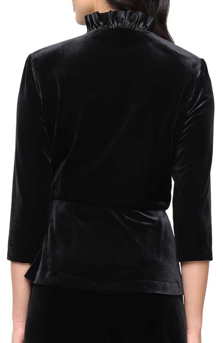 Alex Evenings Satin Frill Velvet Wrap Top, Alternate, color, Black
