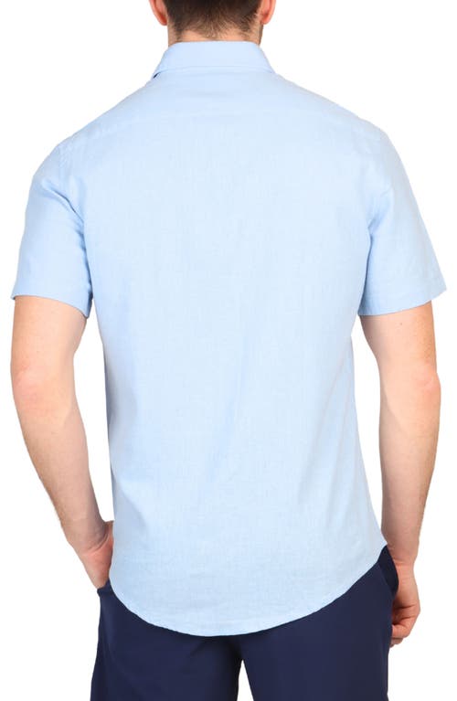 Tailorbyrd Solid Linen Blend Short Sleeve Button-down Shirt In Light Blue