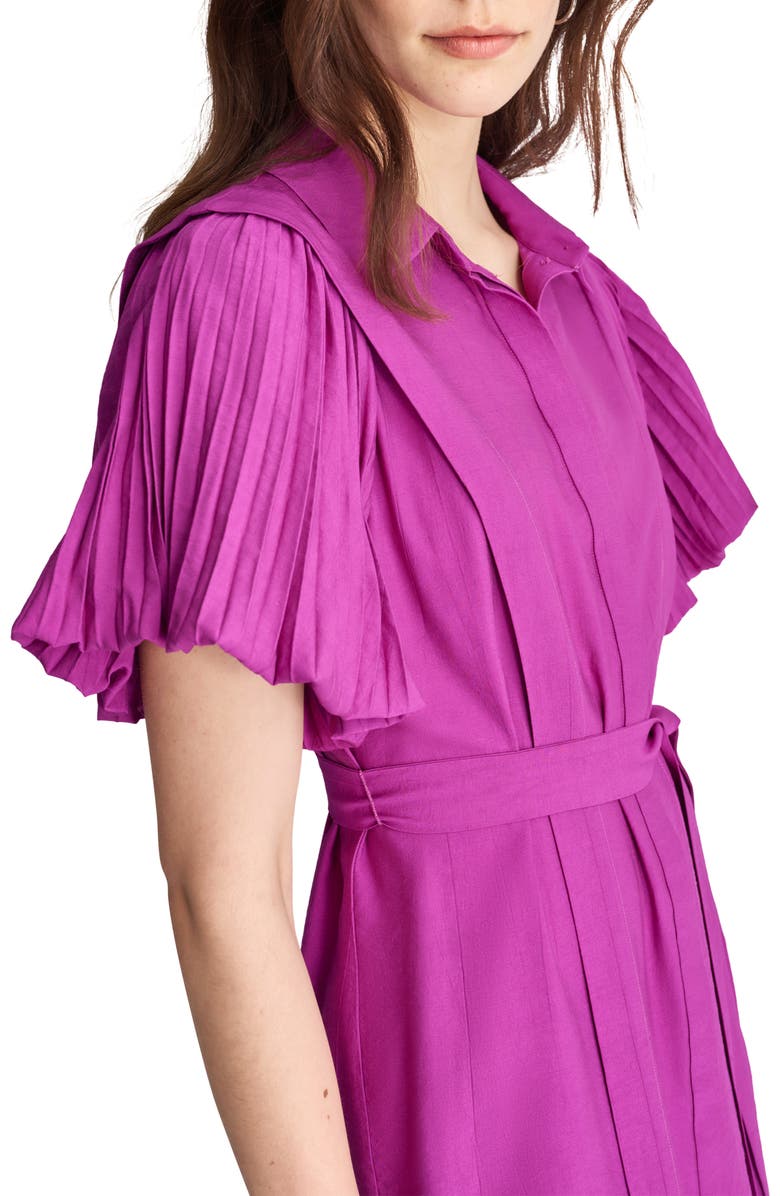 DKNY Pleated Short Sleeve Shirtdress, Alternate, color, Orchid