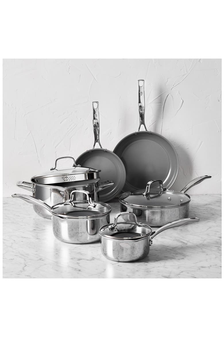 Clad H3 10-Piece Stainless Steel & Ceramic Cooking Set, Alternate, color, SILVER