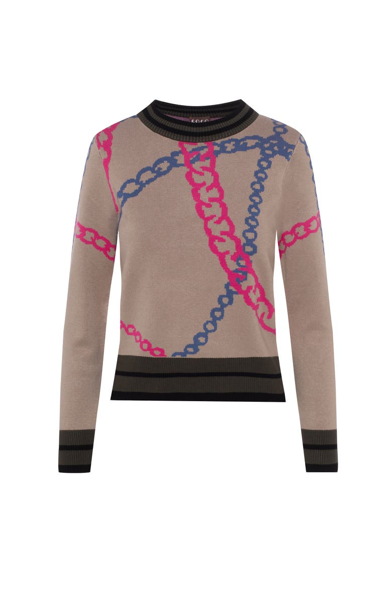 Printed Knit Chain Sweater, Alternate, color, Oatmeal