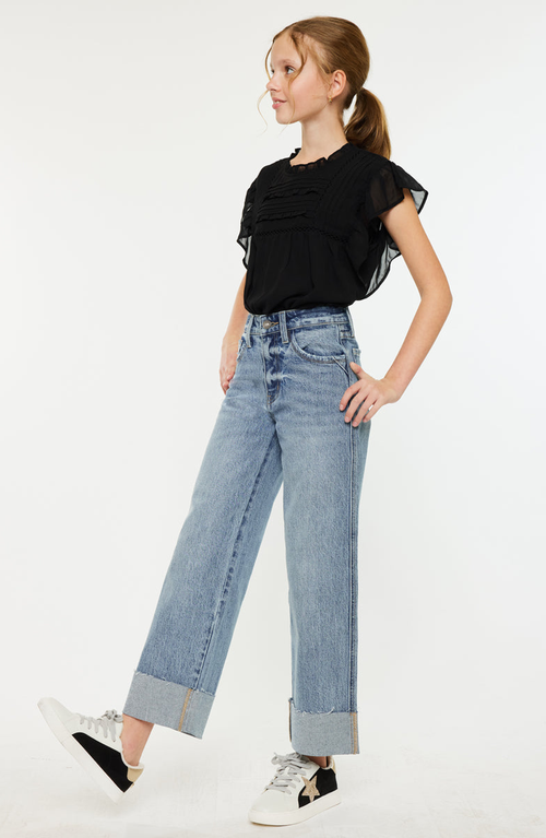 Kancan Danielle High Rise Cropped Wide Leg Jeans In Blue