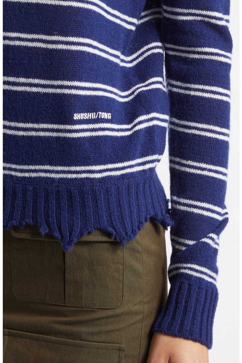 Deconstructed Stripe Wool Polo Sweater, Alternate, color, BLUE STRIPE