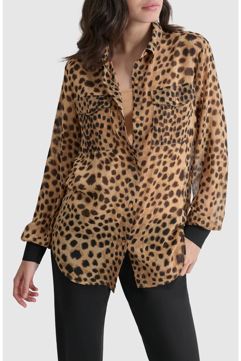 Metallic Animal Print Button-Up Shirt, Main, color, CHEETAH REPEAT