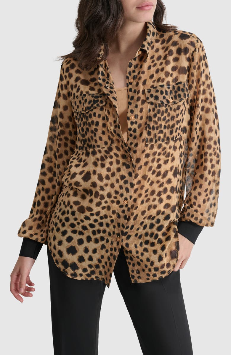 DKNY Metallic Animal Print Button-Up Shirt, Main, color, 