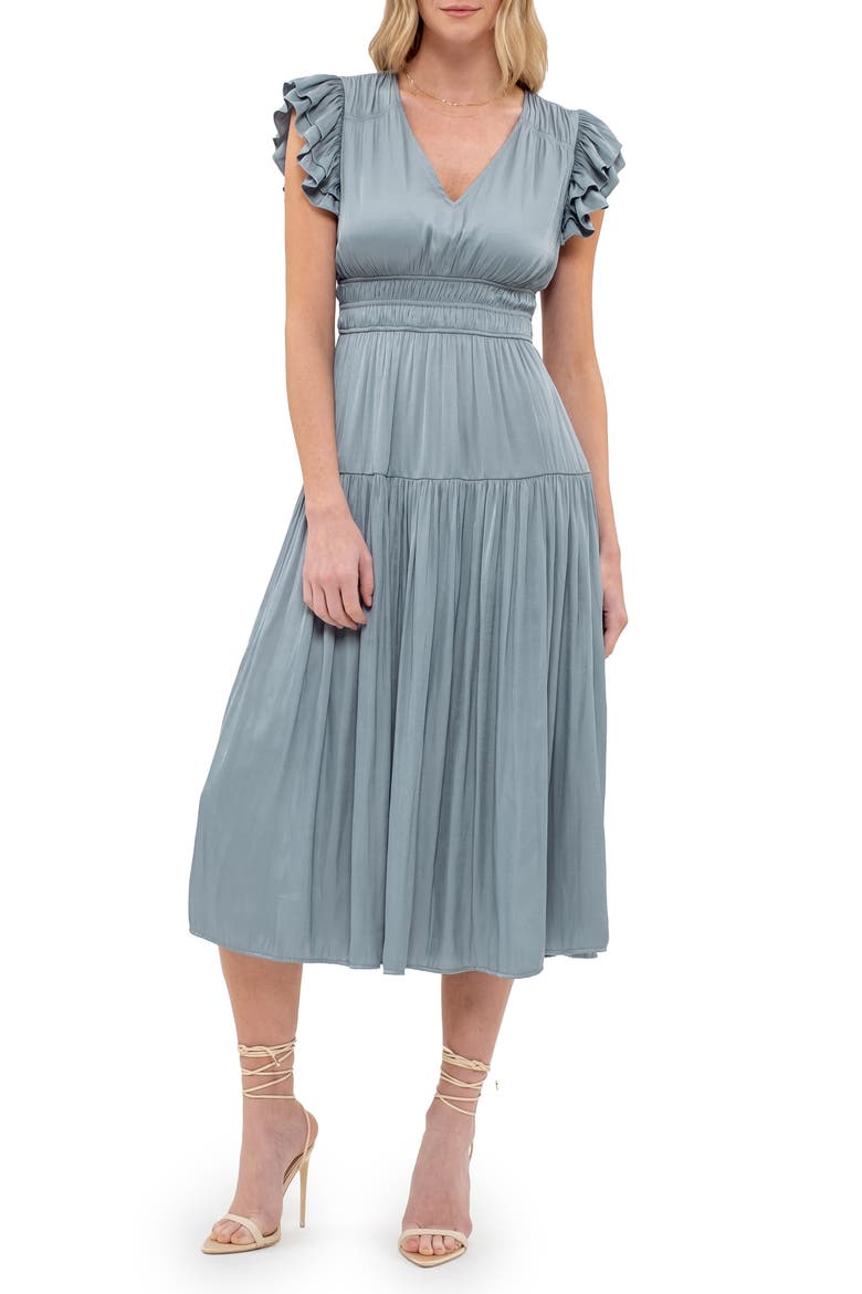 Flutter Sleeve Empire Waist Midi Dress, Main, color, LIGHT TEAL