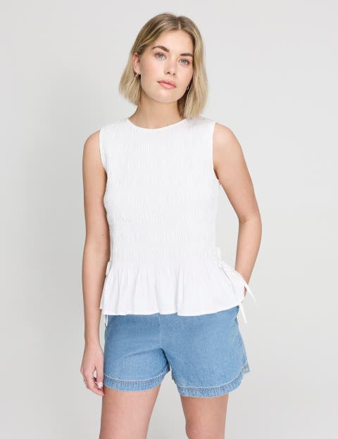 Malani Cotton Shirred Sleeveless Top