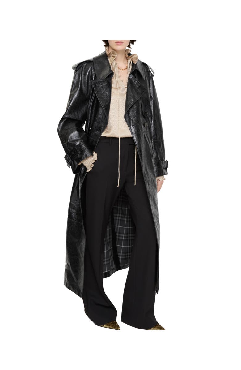 Burberry Long Embossed Leather Trench Coat, Alternate, color, Silhouette Black