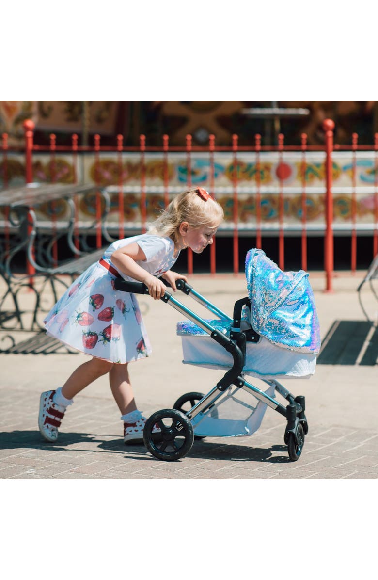 Roma Prams Polly Single Doll Pram, Mermaid Sequins, Convertible 2 In 1, Alternate, color, Multicolored