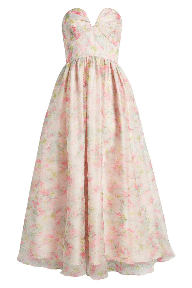 Floral Strapless Organza A-Line Gown, Alternate, color, BABYS BREATH BOUQUET