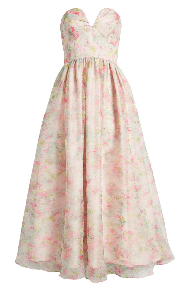 ML Monique Lhuillier Floral Strapless Organza A-Line Gown, Alternate, color,