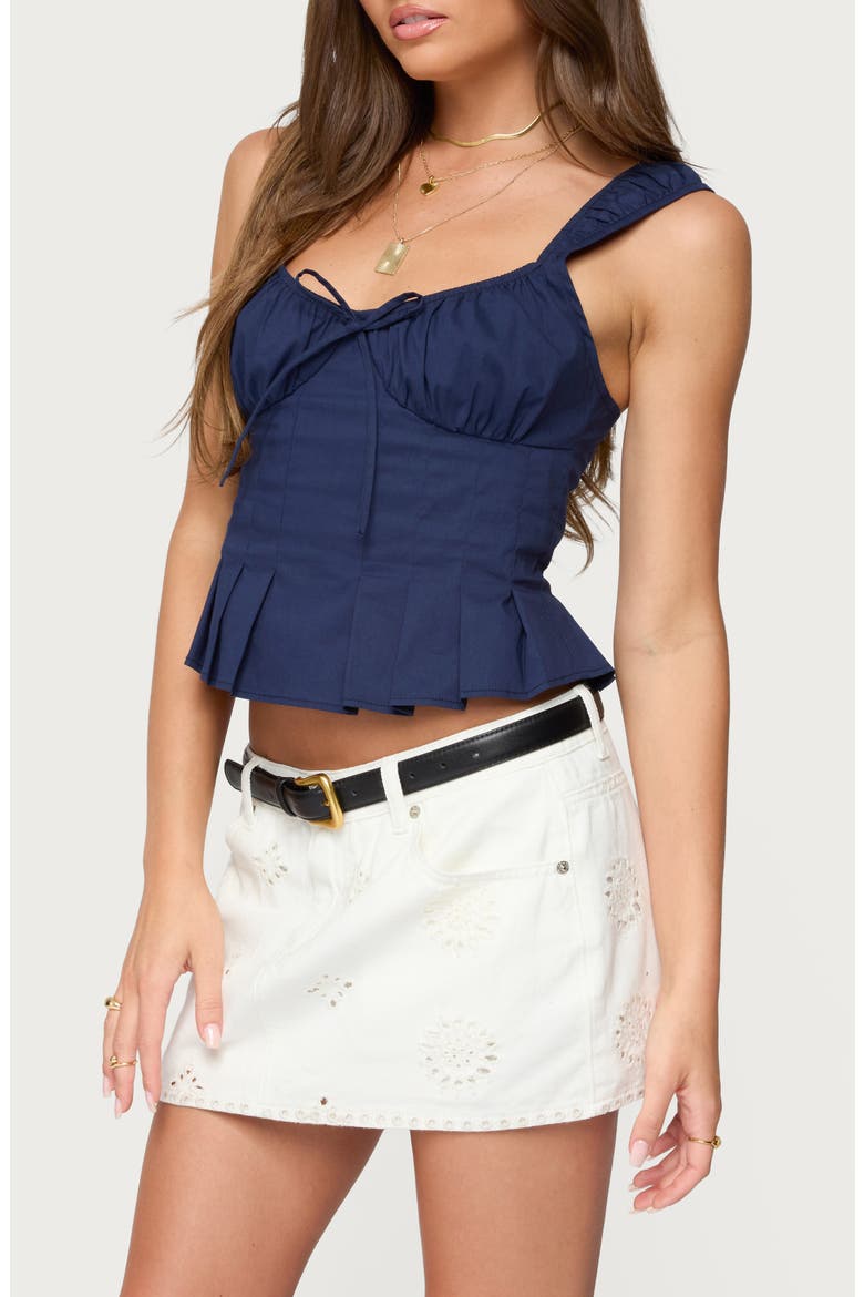 Tammie Pleated Poplin Top, Alternate, color, NAVY