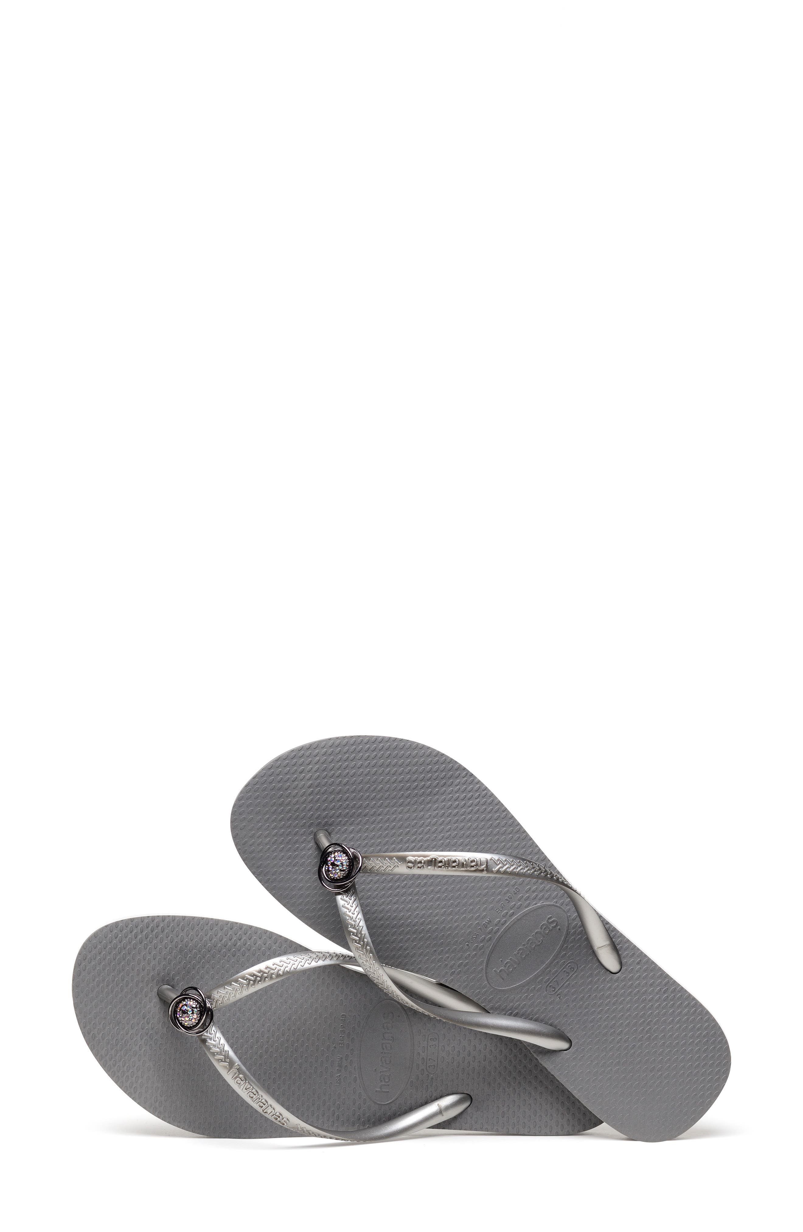 Slim Crystal Rings Flip Flop, Alternate, color, STEEL GREY