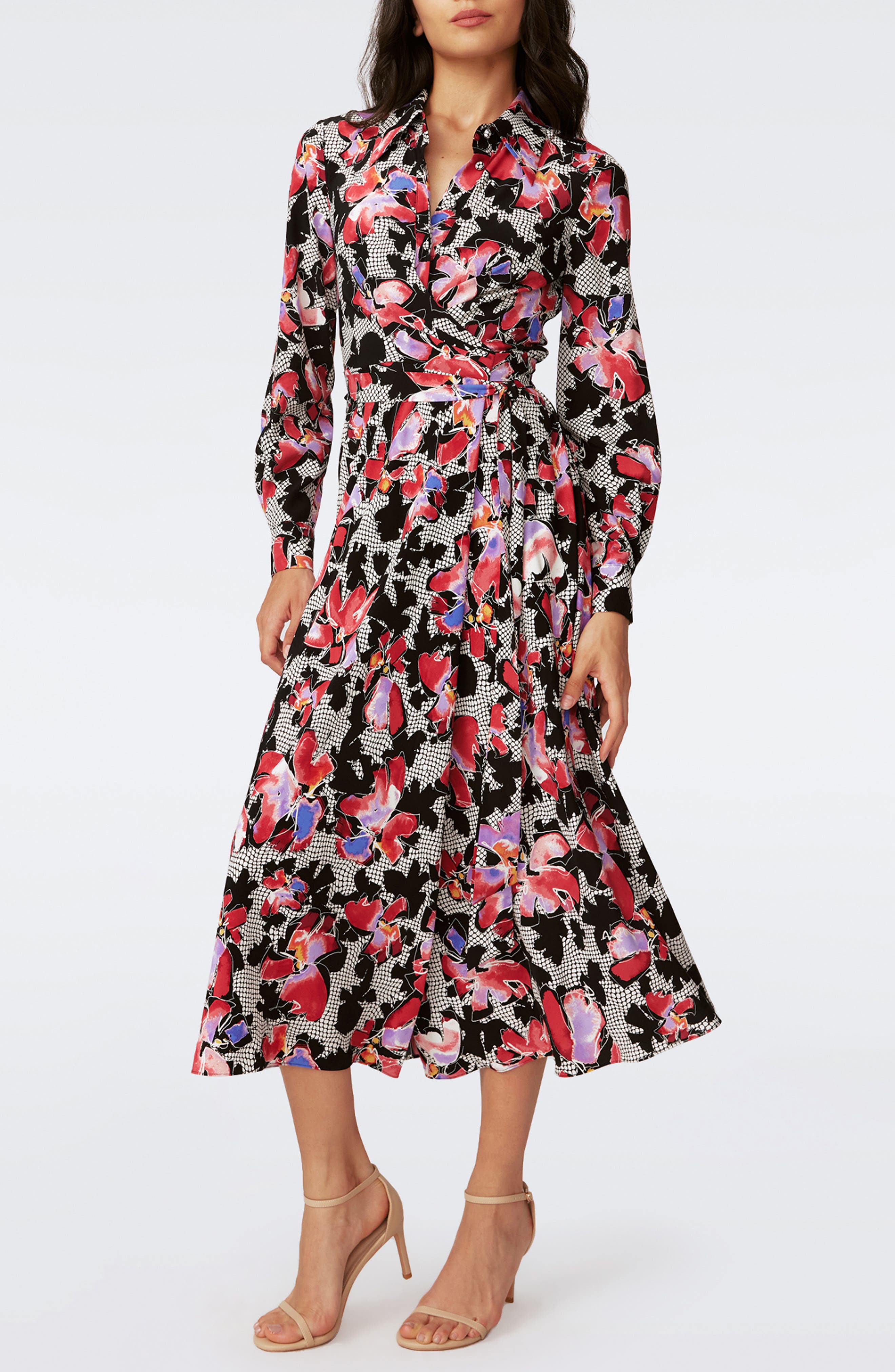 DVF Tori Long Sleeve Crepe Wrap Shirtdress