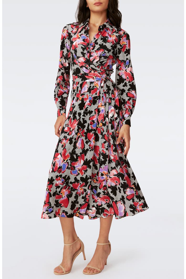 Tori Long Sleeve Crepe Wrap Shirtdress, Main, color, ODETTE FLORAL