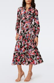 DVF Tori Long Sleeve Crepe Wrap Shirtdress