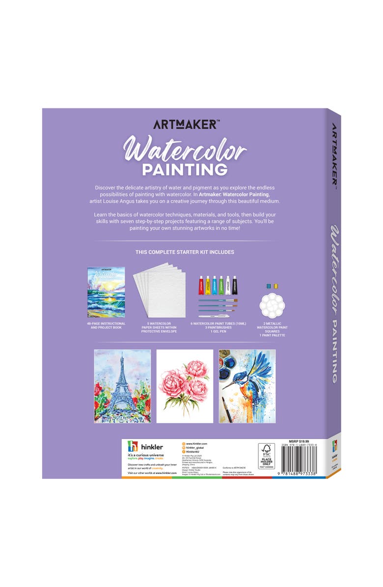 Art Maker Watercolor Painting Complete Starter Kit, Instructional Book, Alternate, color, Multicolored