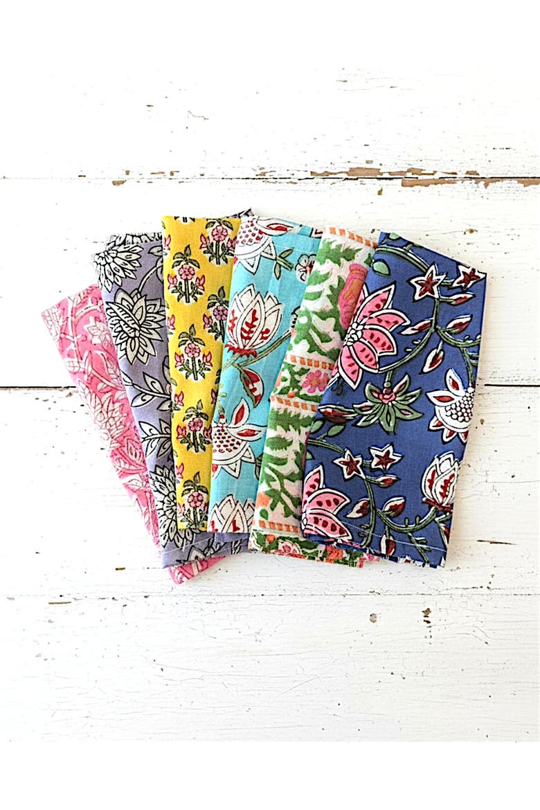 Indian Block Print Cotton Napkins - Set of 6, Alternate, color, Multicolor