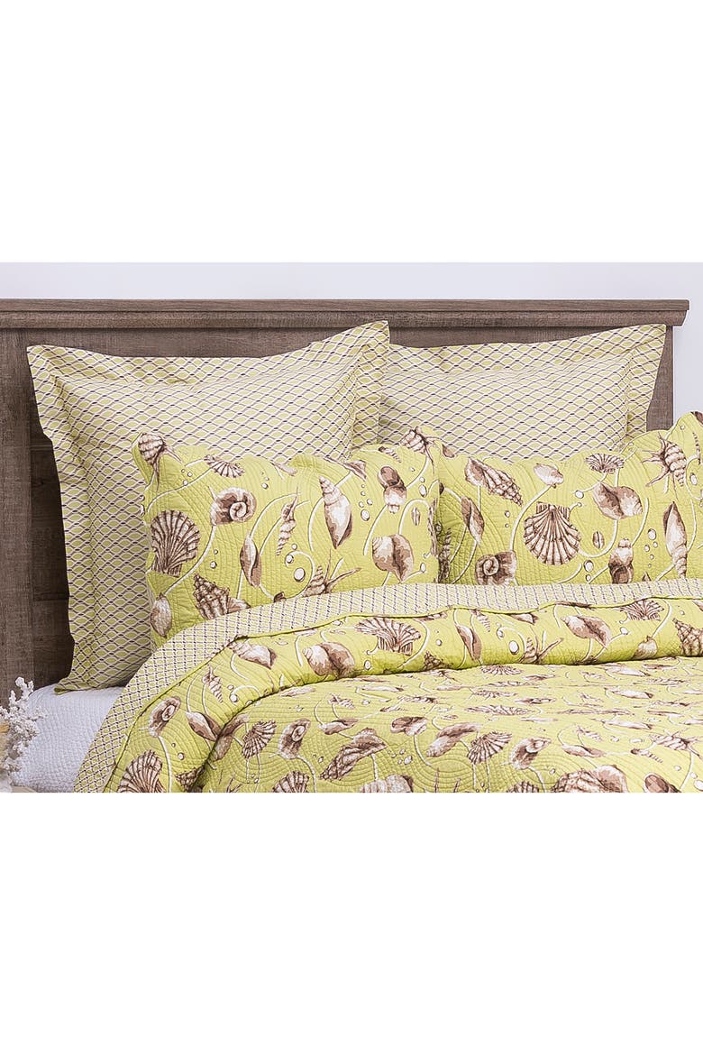 Calypso Shells Green Beach Coastal Cotton Euro Pillow Sham, Main, color, Green