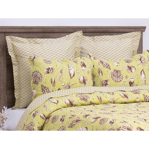 Calypso Shells Green Beach Coastal Cotton Euro Pillow Sham