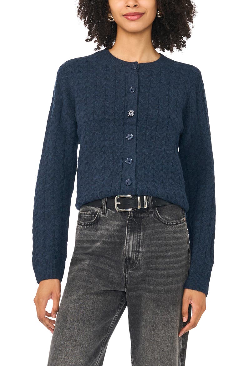 Cable Knit Cardigan, Main, color, VINTAGE BLUE