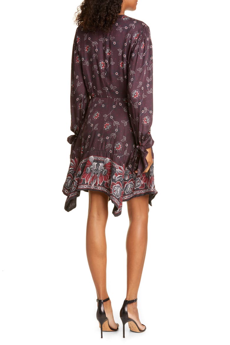 Claudine Long Sleeve Handkerchief Hem Silk Blend Dress, Alternate, color, PLUM COMBO
