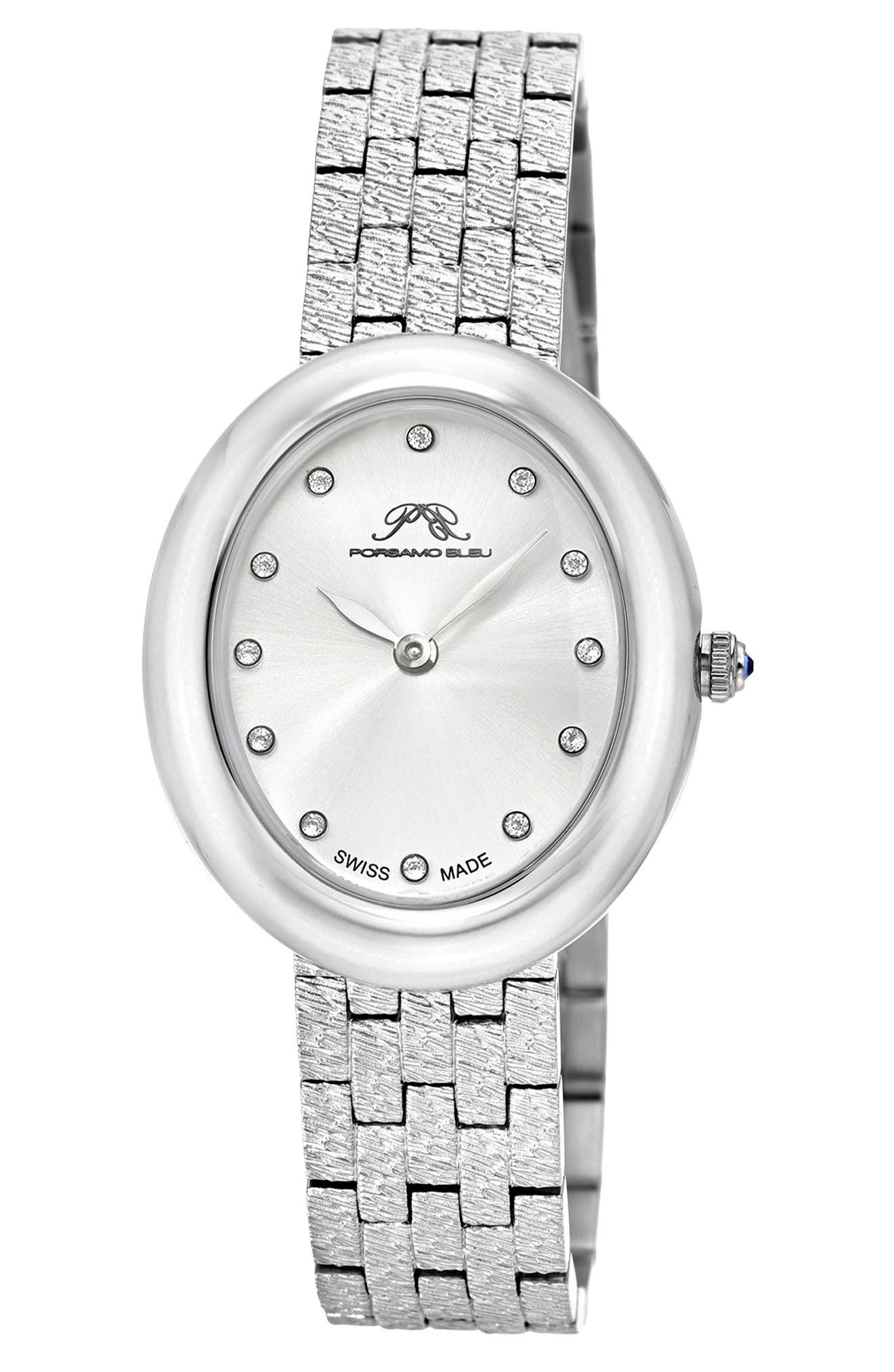 PORSAMO BLEU Women's Porsamo Bleu Angelica Oval Sunray Dial Stainless Steel Watch