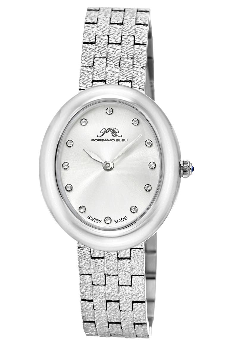 Women's Porsamo Bleu Angelica Oval Sunray Dial Stainless Steel Watch, Main, color, SILVER