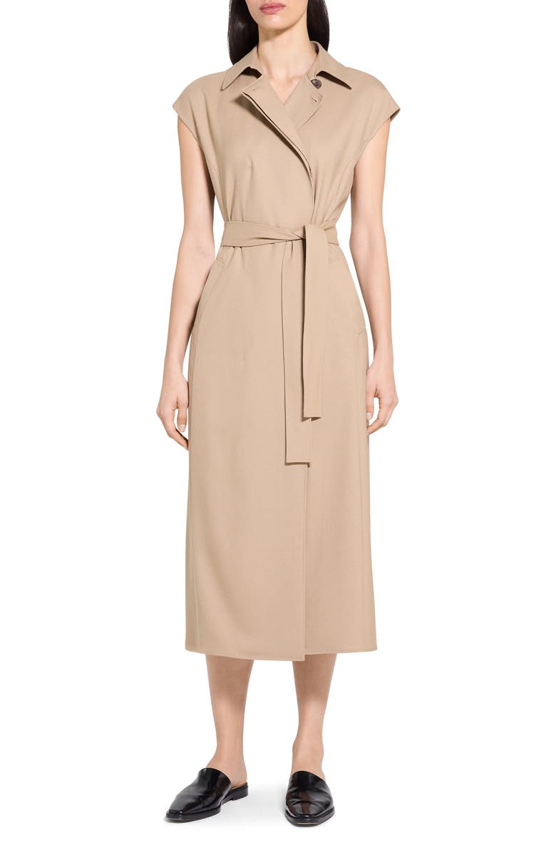 Theory Dolman Sleeve Trench Coat Midi Dress, Main, color, New Camel