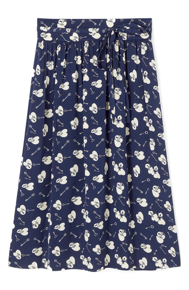 LK Bennett Valerie Heart Print Skirt, Alternate, color, Navy/ Cream