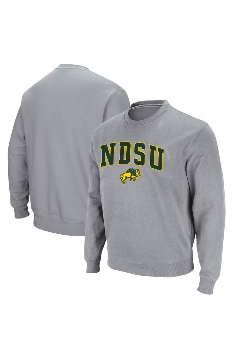COLOSSEUM Men's Colosseum Heathered Gray NDSU Bison Arch & Logo Tackle Twill Pullover Sweatshirt, Main, color,
