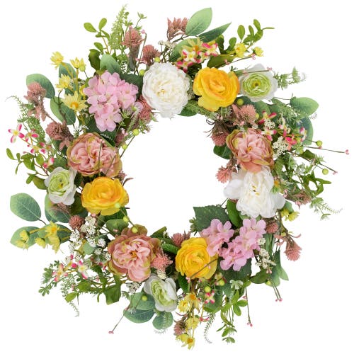 Northlight Rose And Hydrangea Floral Spring Wreath In Pink