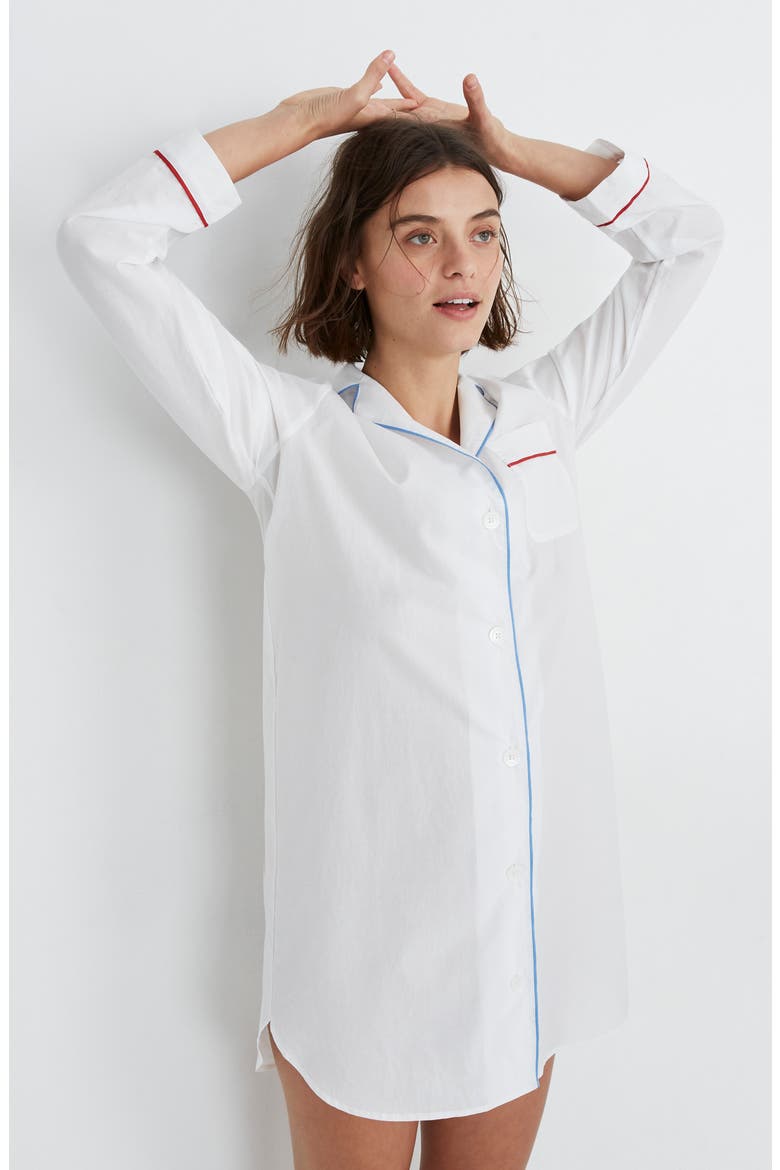 Tipped Bedtime Nightshirt, Alternate, color, PURE WHITE