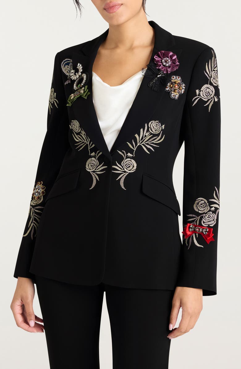 Cinq à Sept Heritage Rose Embroidery Cheyenne Blazer, Main, color, Black/ Multi