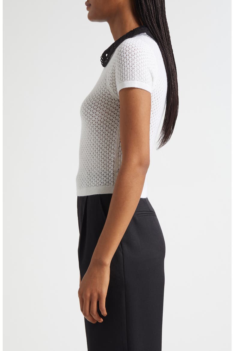 Ciara Lace Collar Short Sleeve Wool Blend Sweater, Alternate, color, SOFT WHITE/ MULTI