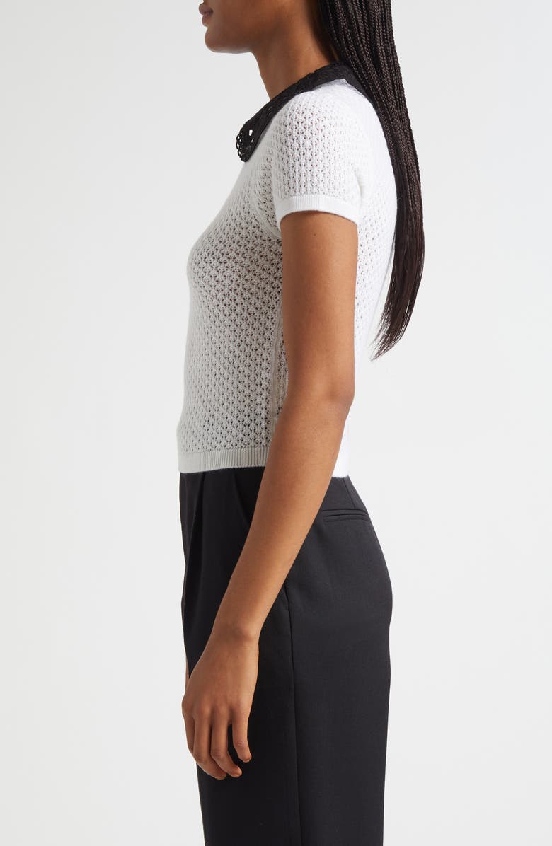 Alice + Olivia Ciara Lace Collar Short Sleeve Wool Blend Sweater, Alternate, color, Soft White/ Multi