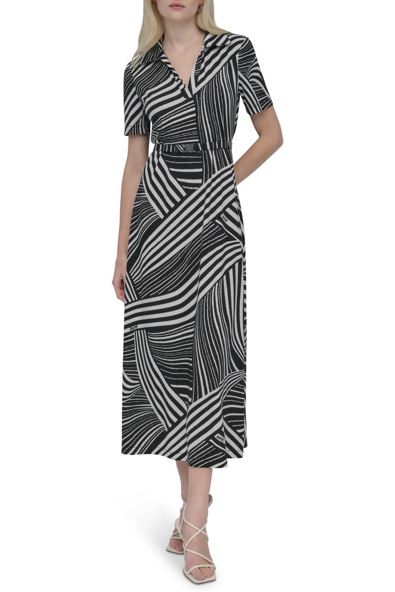 Short Sleeve Belted Maxi Dress, Main, color, BLACK/ IVORY